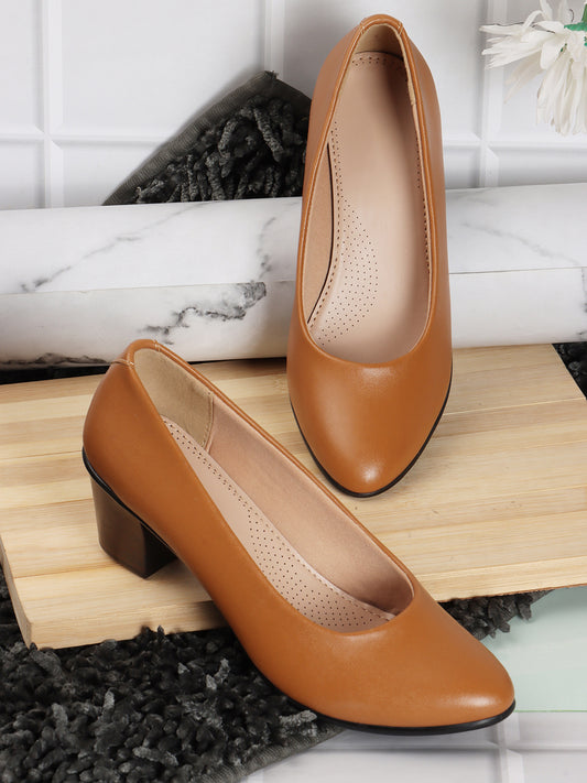 Women Tan Coloured Block Solid Pumps