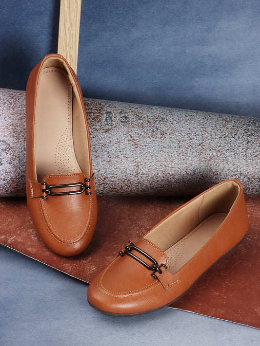Women Tan Coloured Embellished Lightweight Loafers