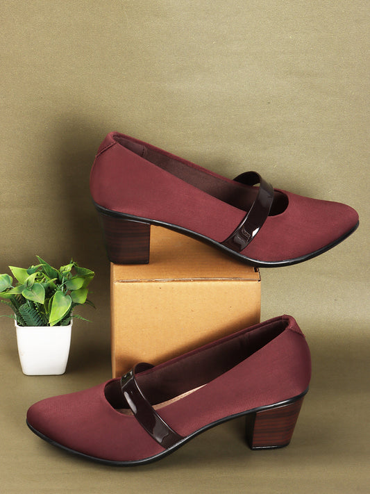 Women Cherry Coloured Block Heel Mary Janes