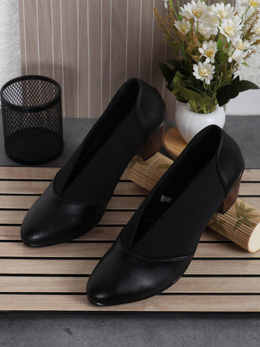 Women Black Coloured Block Solid Pumps