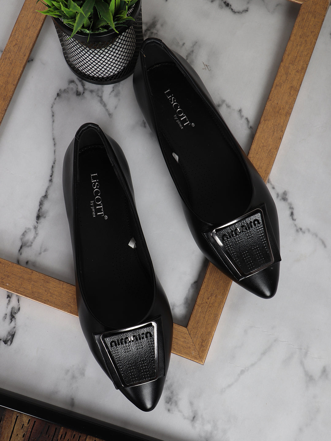 Women Black Coloured Pointed Ballerinas