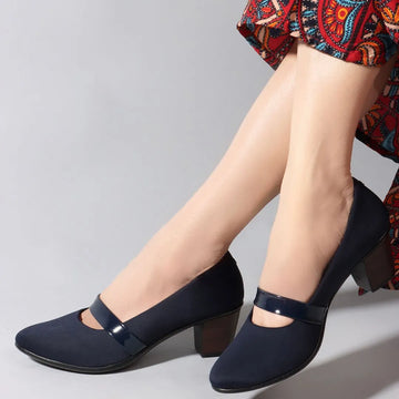 Women Blue Coloured Block Heel Mary Janes