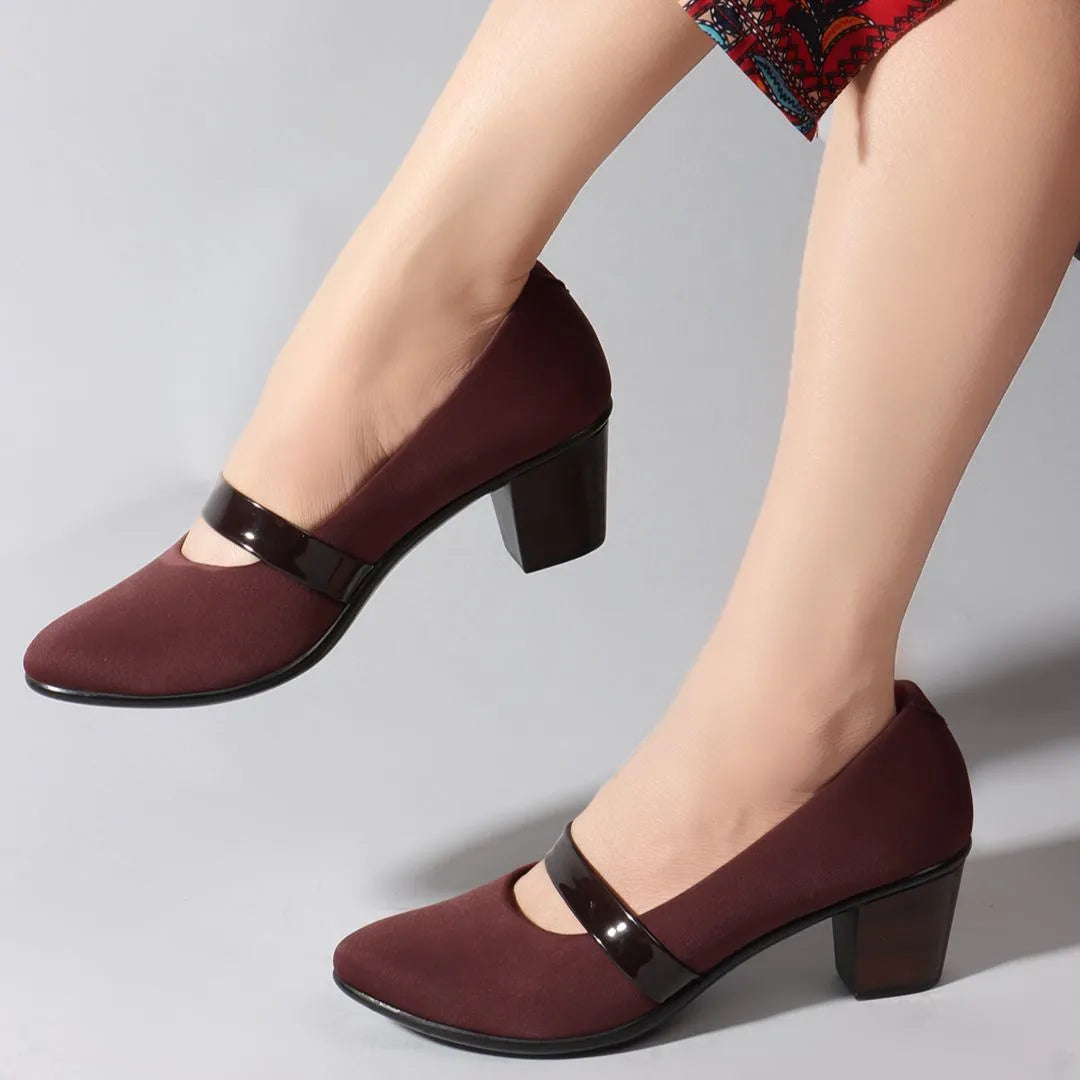 Women Cherry Coloured Block Heel Mary Janes