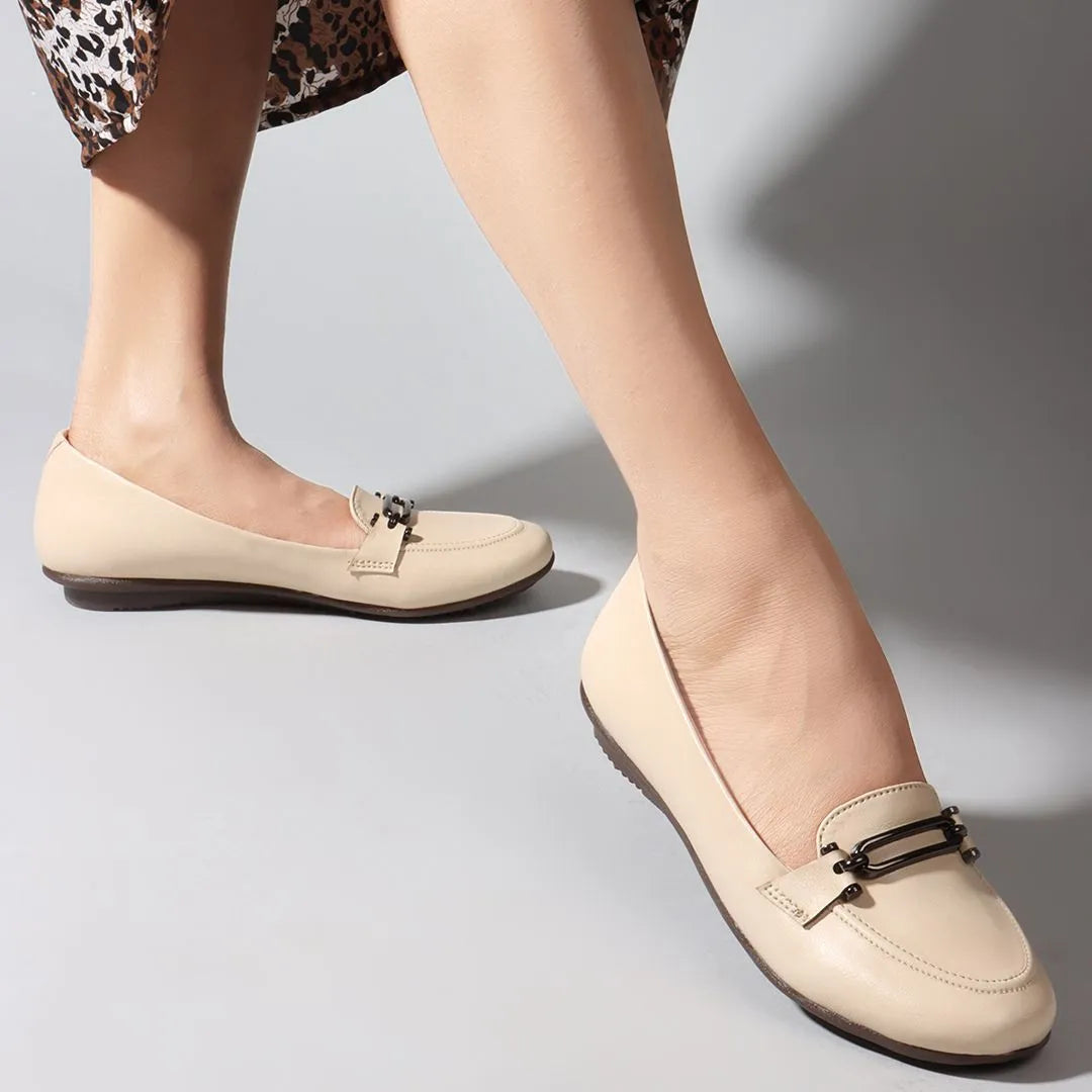 Women Cream Coloured Embellished Lightweight Loafers