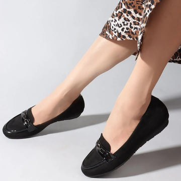 Black Coloured Round Toe Buckle Detail Loafers