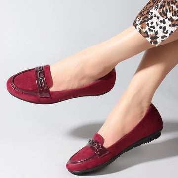 Cherry Coloured Round Toe Buckle Detail Loafers