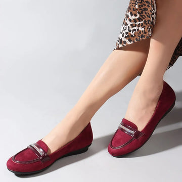 Women Cherry Coloured Embellished Lightweight Loafers