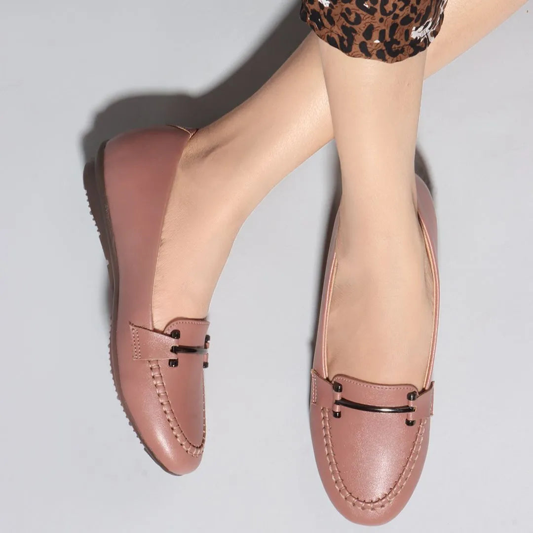 Women Nude Coloured Textured Embellished Round Toe Loafers
