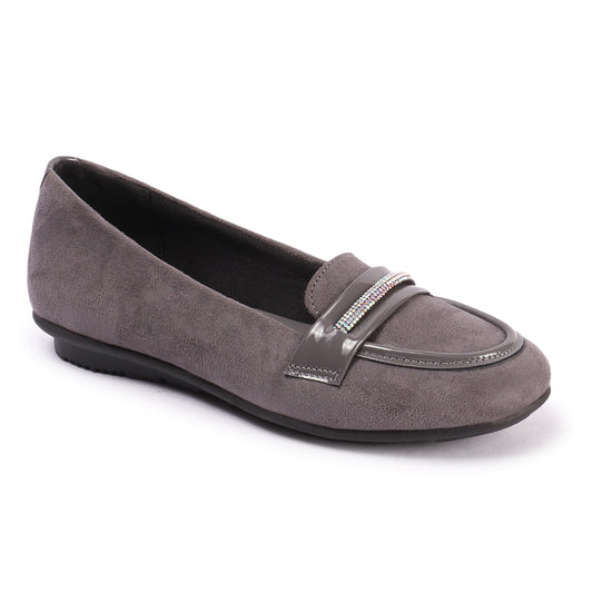 Women Grey Coloured Embellished Lightweight Loafers