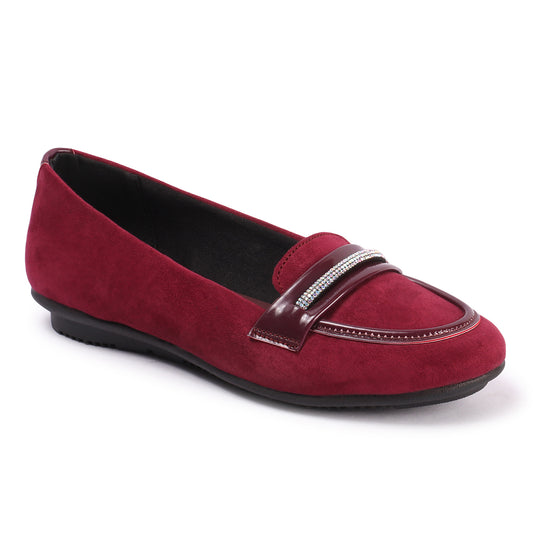 Women Cherry Coloured Embellished Lightweight Loafers