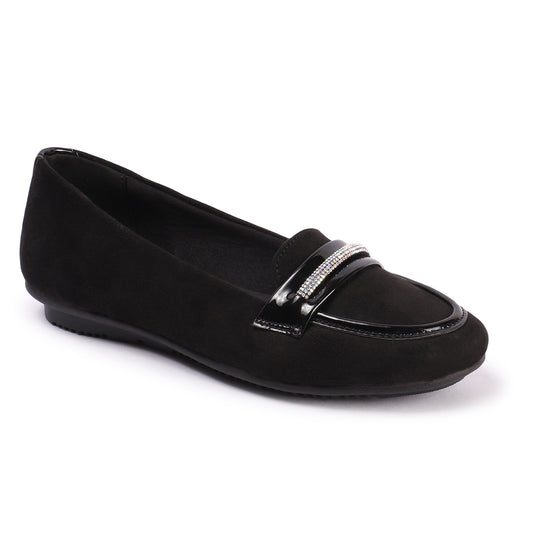 Women Black Coloured Embellished Lightweight Loafers