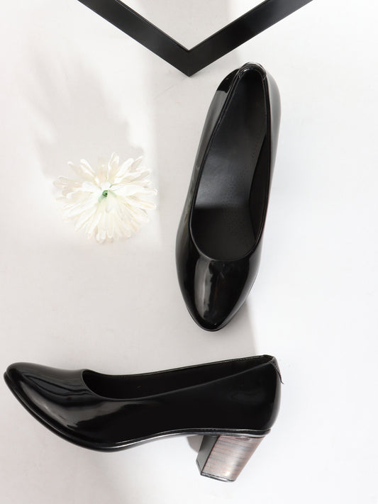 Women Black Coloured Block Solid Pumps