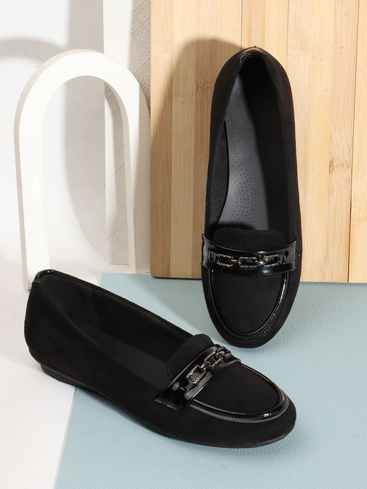 Black Coloured Round Toe Buckle Detail Loafers