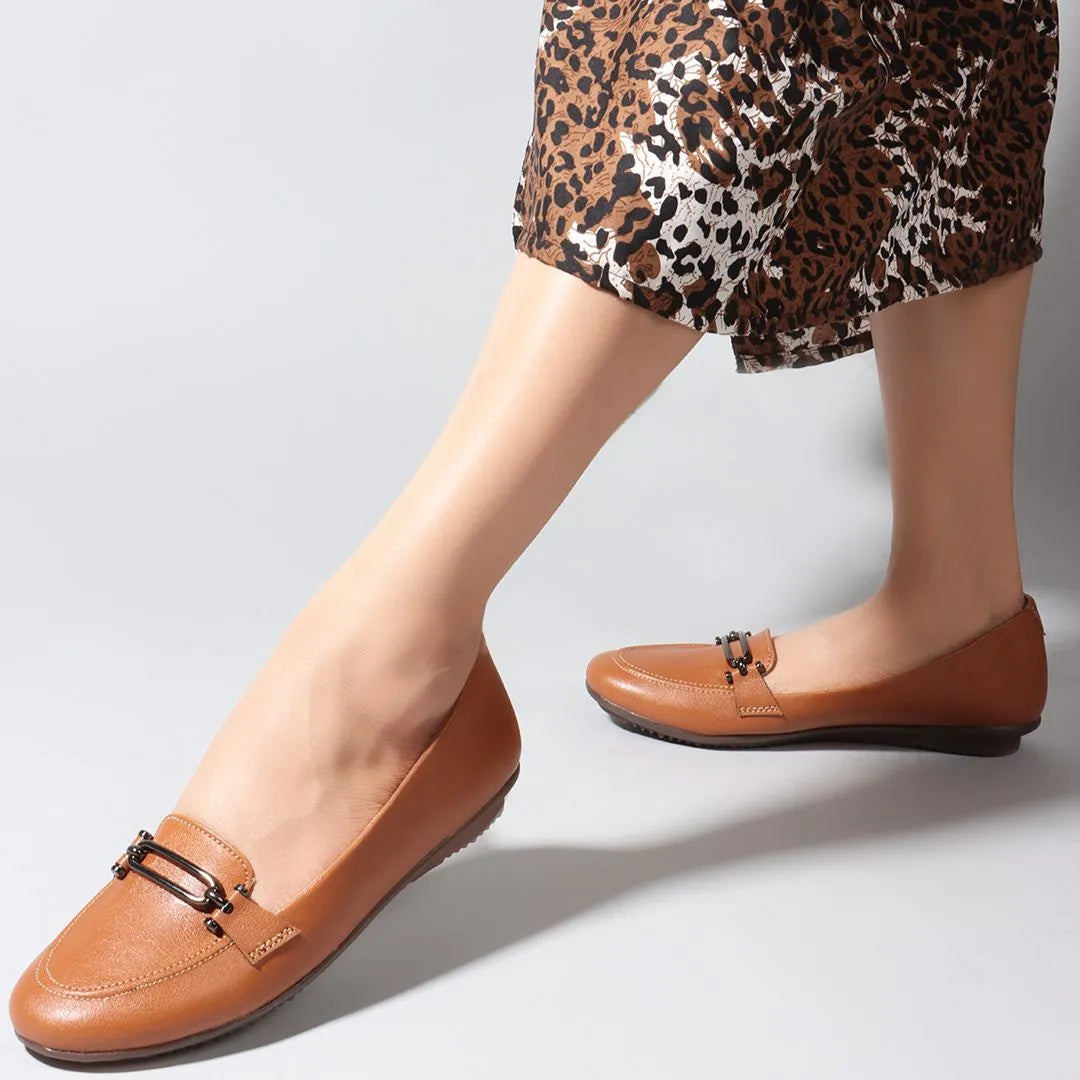 Women Tan Coloured Embellished Lightweight Loafers