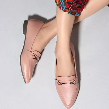 Women Peach Coloured Pointed Toe Comfort Insole Horsebit Ballerinas